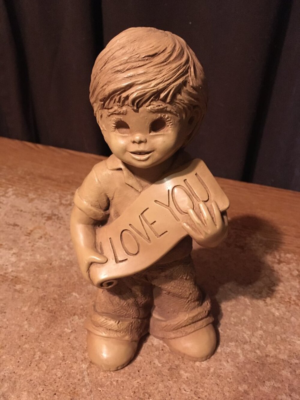 FANNYKINS FIGURINE BILL MACK SOLAR STATUARY I LOVE YOU BOY HOLDING SIGN